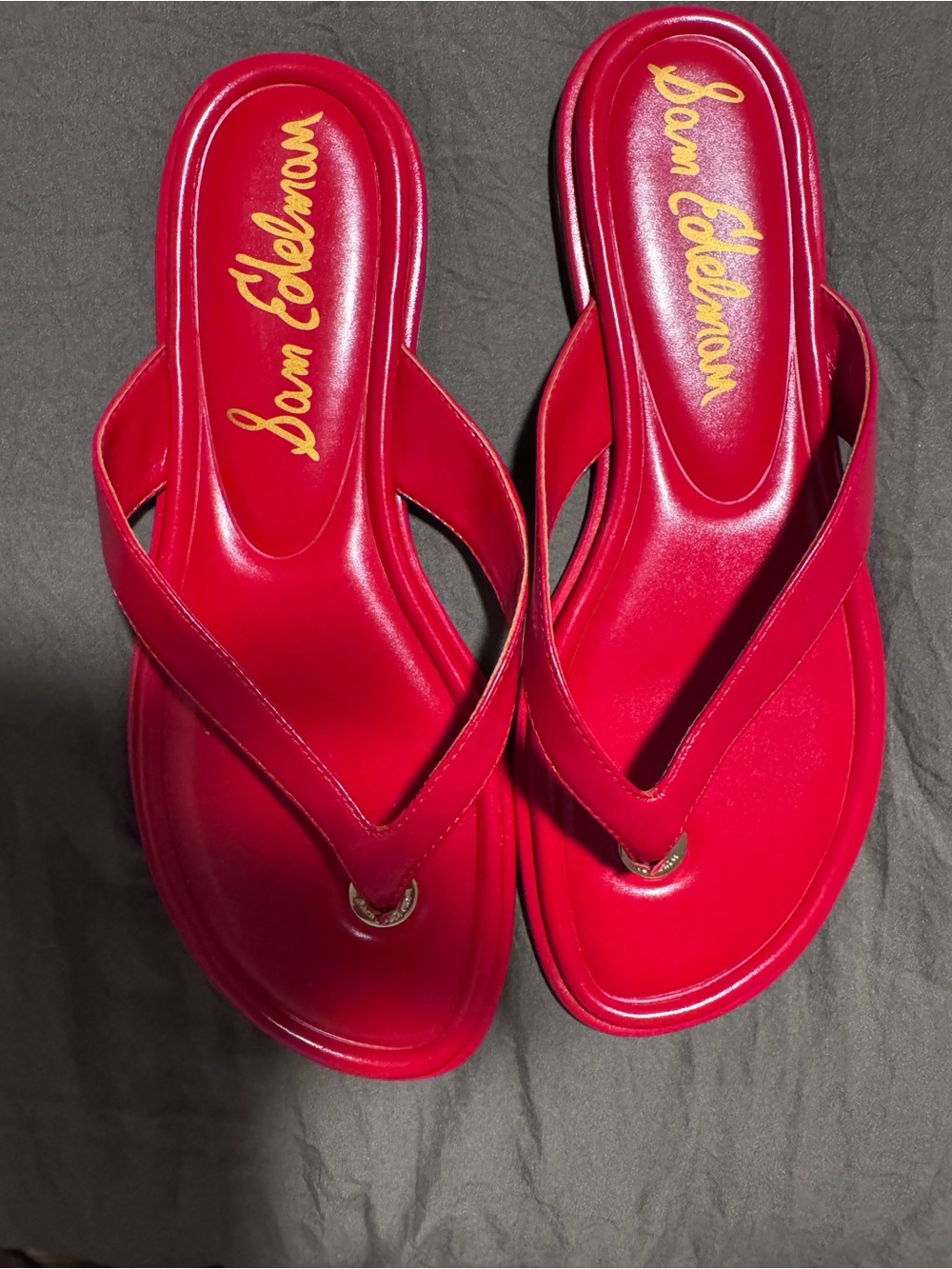 Sam Edelman Red Leather Thong Sandals with Gold Logo